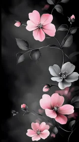 Midnight Petals: Pink Blossoms Dance Through Shadow.