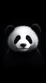 Panda portrait with hyper-detailed fur on black background.