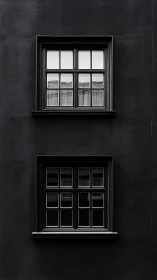 Monochrome twin windows on matte black elevation façade.