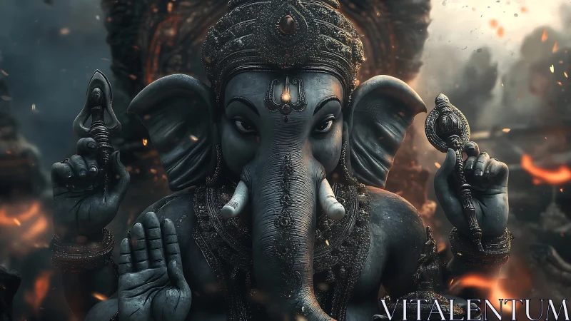 Detailed digital depiction of elephant-headed deity idol.