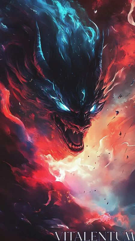 Elemental inferno dragon portrait in dynamic digital painting.