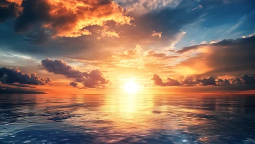 Golden ocean sunset bathing calm waves in gentle light.