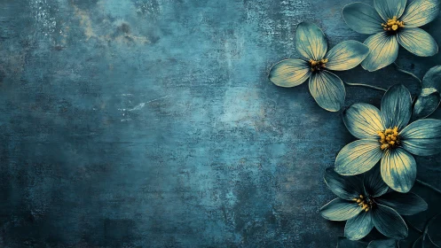 Teal Cosmos: Delicate Blossoms Against Weathered Texture Surface.
