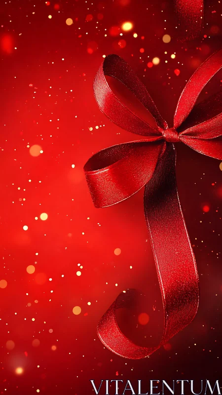 Shimmering red ribbon curls gently through a festive glow