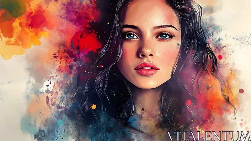 Digital portrait of young woman amid abstract color field