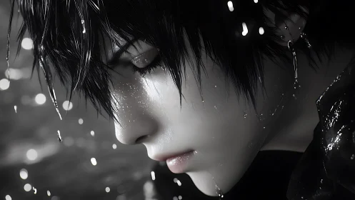 Wet-haired youth rendered in close-up digital profile