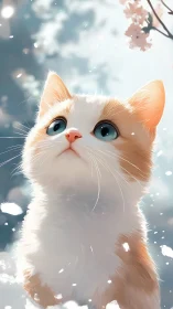 Luminescent White Feline Portrait Against Bokeh Backdrop.