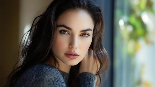 Soft window-lit portrait uses shallow depth and natural tones