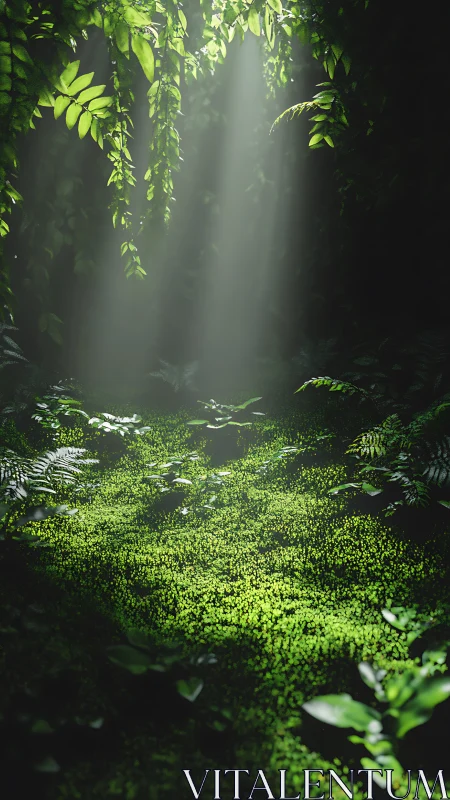 Emerald Cathedral: Sunlight Pierces Primordial Forest Canopy.