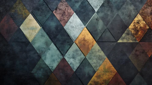 Geometric diamond panel pattern with textured metallic patina