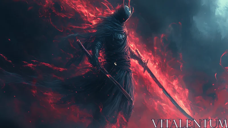 Armored wraith swordsman channels red spectral flames in motion