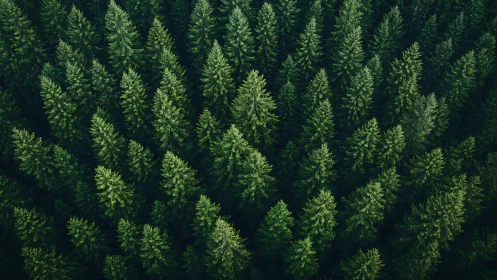 Dense Evergreen Pine Forest from Above in Natural Aerial Style.