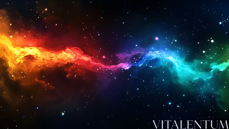 Chromatic nebula stream arcs across deep stellar vacuum