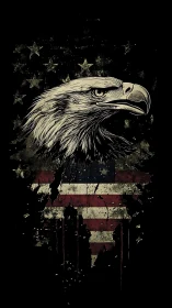 Grunge eagle over distressed American flag silhouette