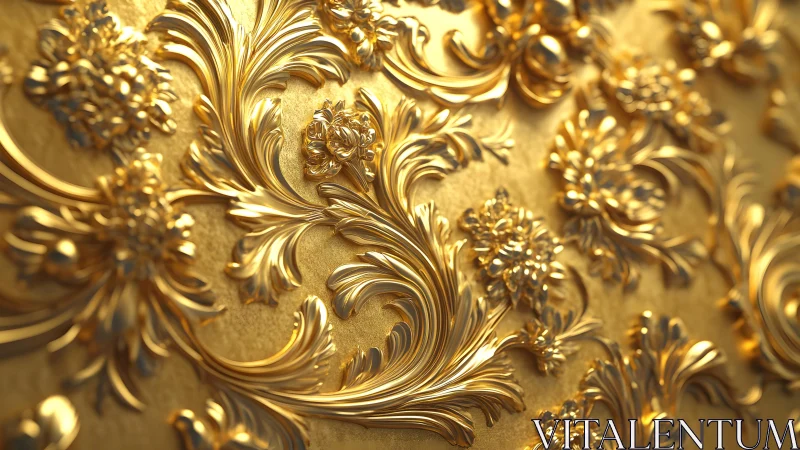 Ornate golden floral relief in baroque style, highly detailed.