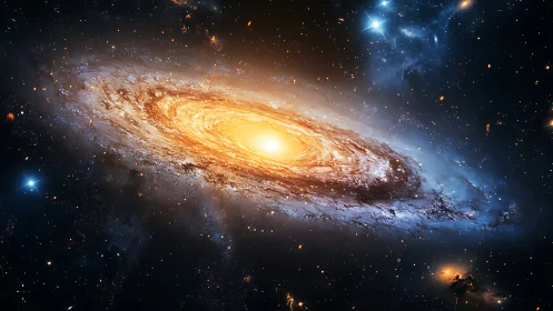 Starlit spiral galaxy swirling around a blazing cosmic heart.