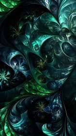 Emerald teal fractal petals spiral through luminous void.