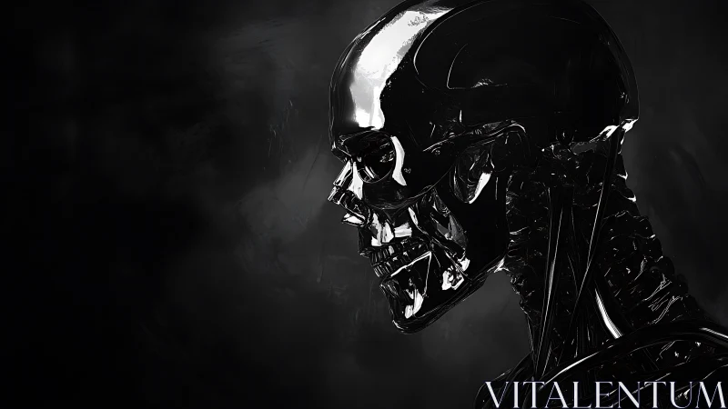 Chrome skeletal android profile under moody noir lighting