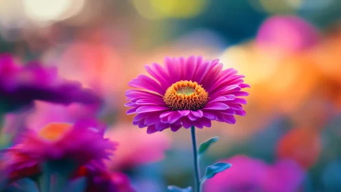 Magenta Gerbera Daisy in Soft Focus Garden.