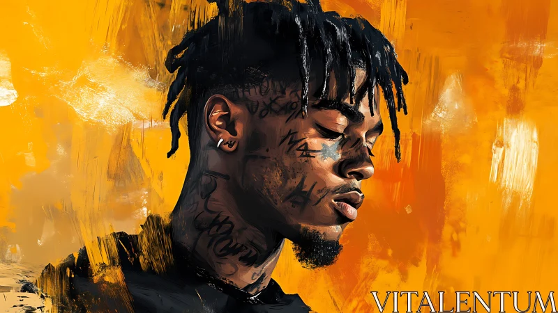 Ink-kissed daydream carves quiet fire into vivid orange air