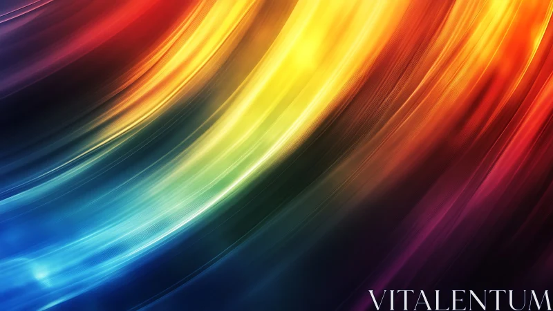 Rainbow light streaks curve across deep shadow gradient.