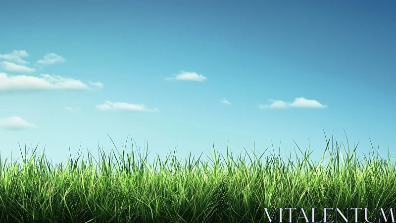 Sunny green grass field stretches beneath clear blue sky