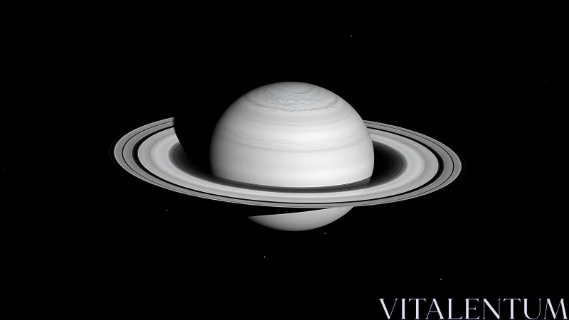 Saturn ring system in stark monochrome deep-space view