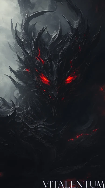 Demonic shadow creature with glowing red eyes fills frame