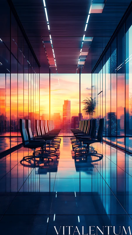 Modern Conference Room Flooded with Sunset Glow.