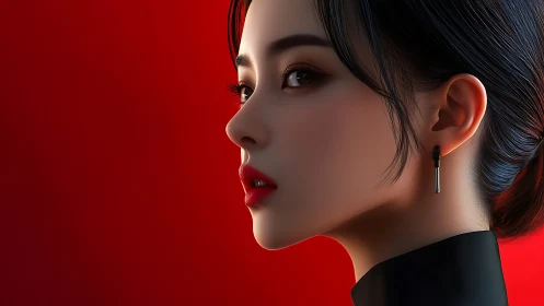 Elegant digital portrait glows against a bold red backdrop