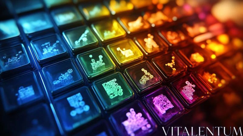 Radiant glass tiles glow with playful molecules and light