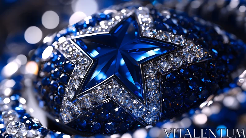 Midnight sapphire star nestled in twinkling crystals.