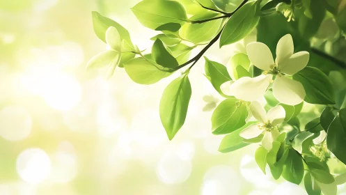 Spring sunlight whispers through blooming citrus leaves