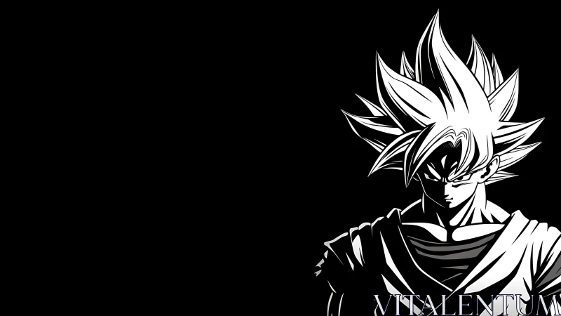High-contrast monochrome anime warrior rendered in sharp vector lines