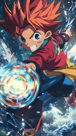 Whirlwind kid slings a blazing cosmic disk across night