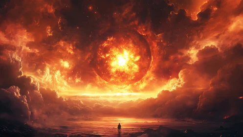 Cosmic sphere eruption with terrestrial observer silhouette