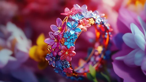 Chromatic macro study of jeweled floral ring architecture.