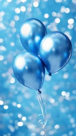 Blue Metallic Balloons on Bokeh Background.