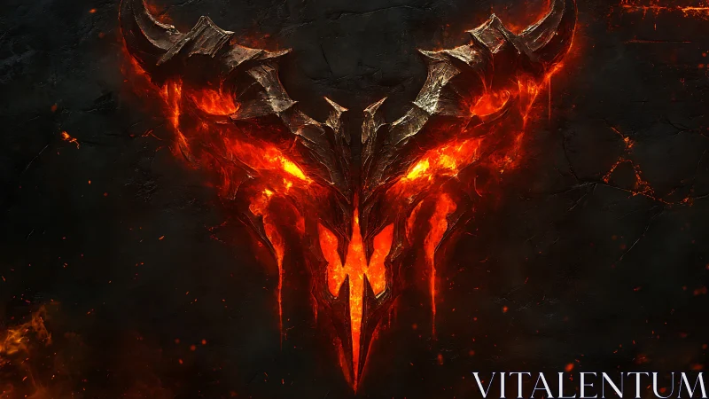 Molten demonic emblem with horned basalt plates and lava fissures