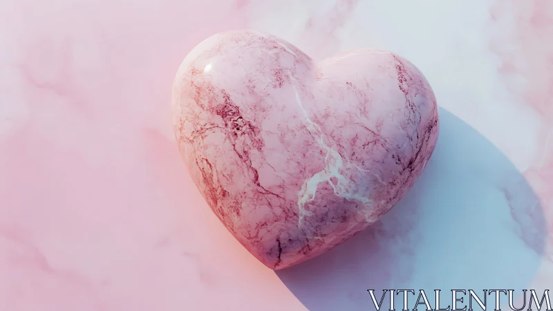 Polished pink marble heart sculpture on soft pastel stone