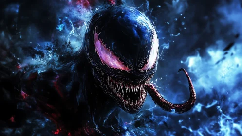 Sinister alien creature lunges through crackling cosmic void