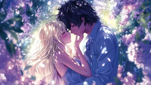 Softly glowing garden kiss wrapped in twilight petals.