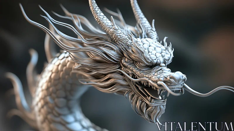 Silver dragon head rendered with detailed scales and whiskers