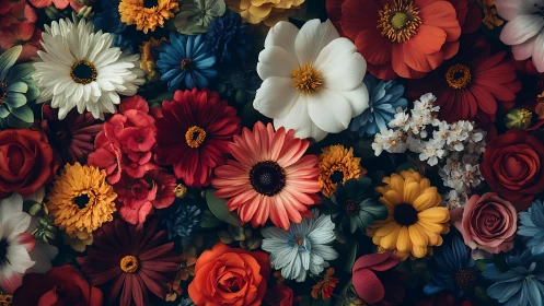 Vibrant Floral Composition with Layered Blooms.