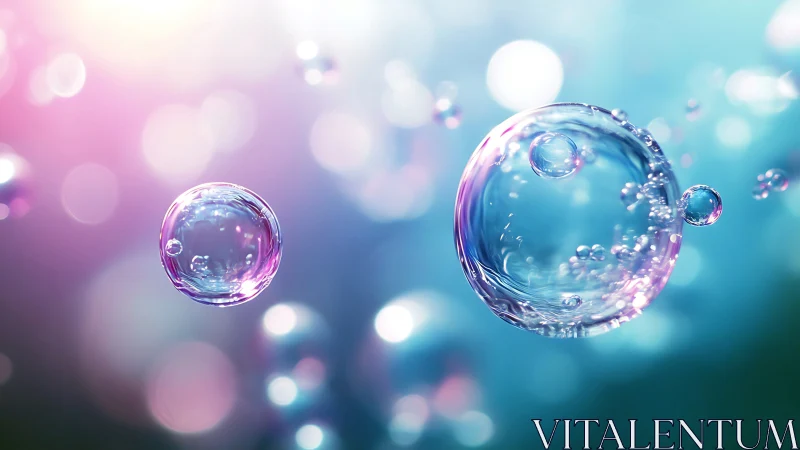Shimmering soap bubbles drift through a dreamy pastel glow