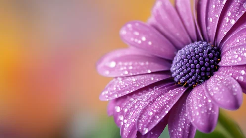 Purple Daisy With Dewdrops on Warm Gradient Background