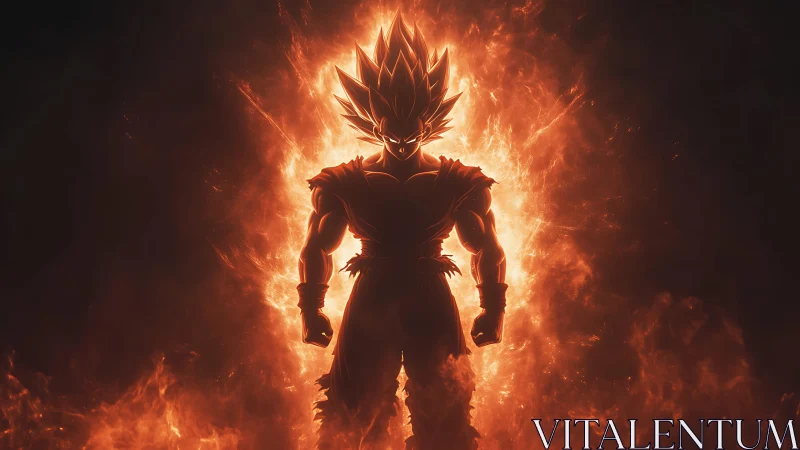Fiery anime warrior rising strong from a blazing aura.