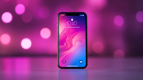 Premium smartphone locked screen glowing pink and blue gradient