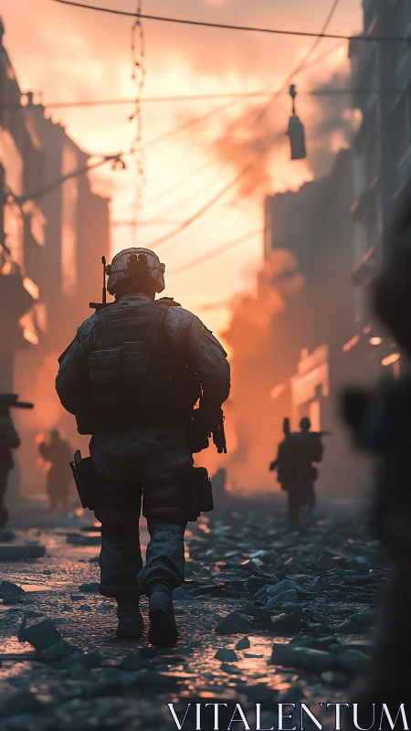 Sunset inferno crowns the lone soldier&rsquo;s forward stride