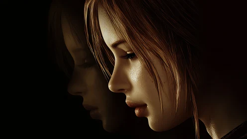 Soft-lit digital portrait of a girl in quiet reflection.